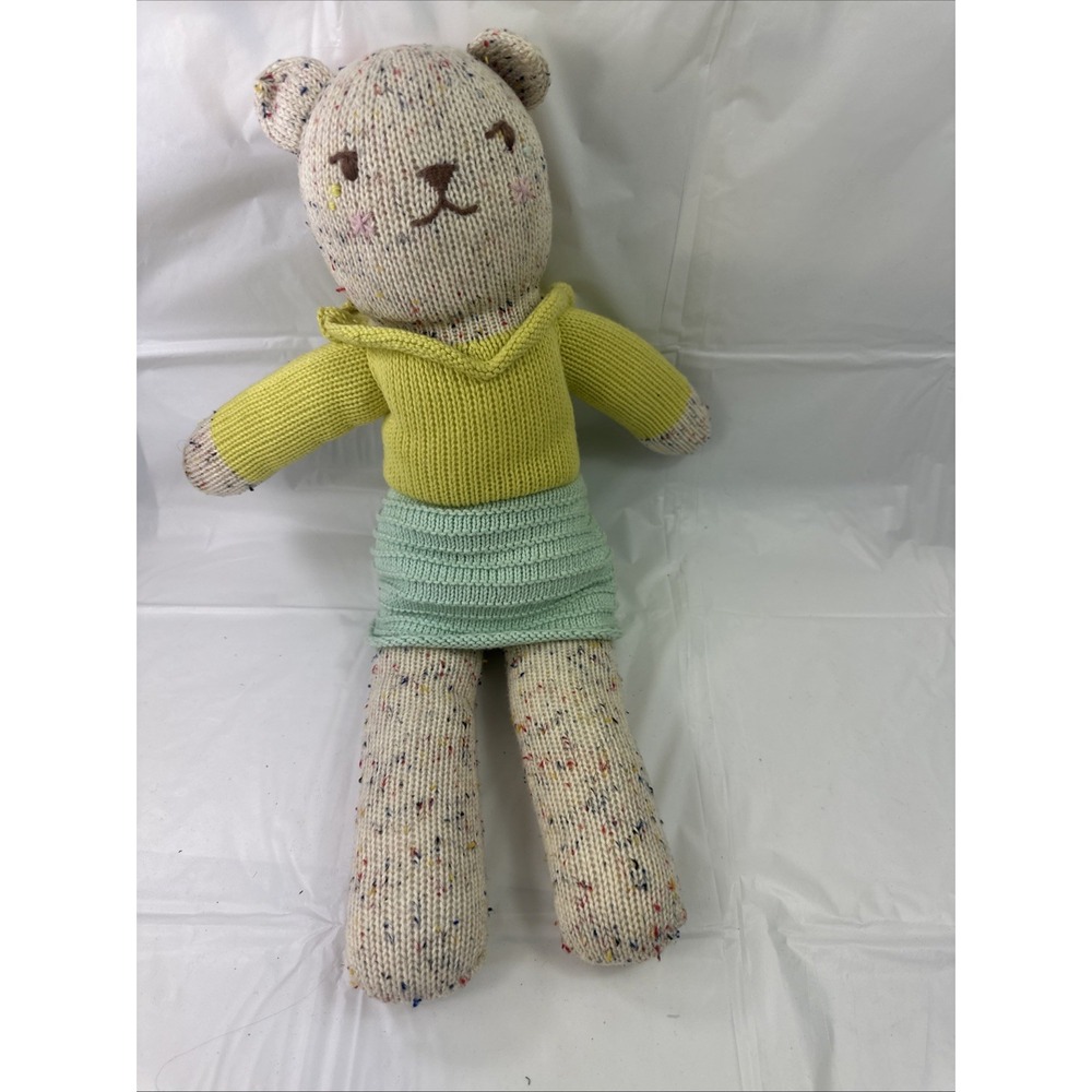 Hand Knit Confetti Speckled Bear Plush Yellow Hoodie Blabla Stuffed Animal